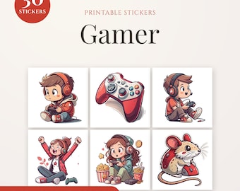 Gamer Stickers | 30 Printable Die-Cut PNG + Cricut Print Then Cut | Planner Sticker Sheet