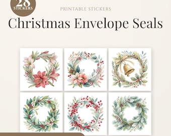 Christmas Floral Envelope Seals | 28 Printable Holiday Card Stickers (Digital Download)
