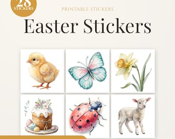 Easter Stickers | Watercolor Bunny, Egg, Chick Designs (Digital Download)