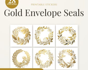 Wedding Envelope Seals | Gold Round Stickers | Printable Invitation Decor