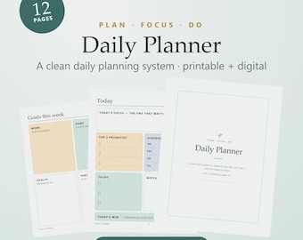 Daily Planner Printable, Undated Weekly Monthly Schedule (Digital Download)
