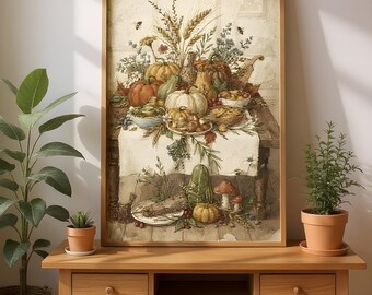 Cozy Cottagecore Pumpkin Arrangement Art Print, Watercolor Harvest Illustration (Digital Download)