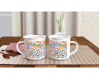 Bunter Emaille Camping Becher - 12 Unzen abstraktes Doodle Design für Outdoor-Abenteuer