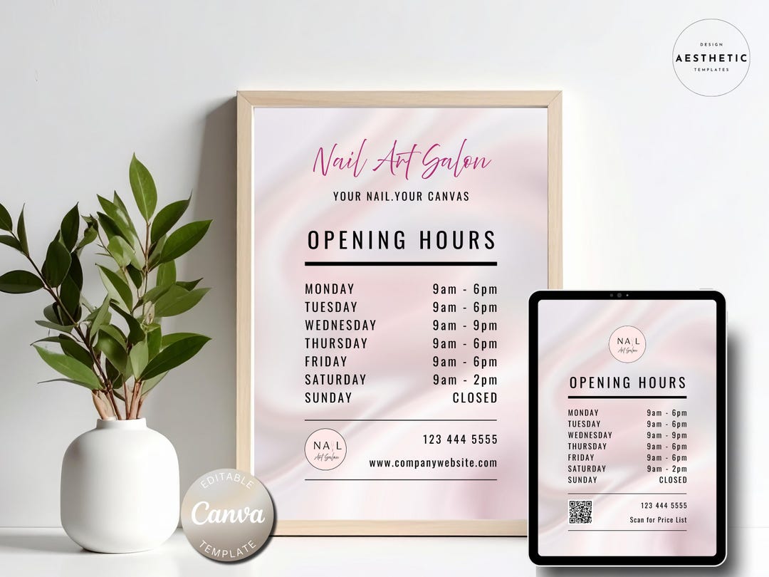 Open Hours Layout Opening Hours Sign Template | Editable Canva Business Hours Sign ...