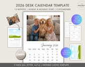 2026 Desk Calendar Template | DIY Family Photo Keepsake Monthly Planner (Editable Canva)