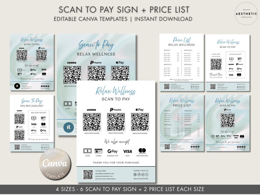 Editable Canva Scan to Pay Sign & Price List Template | Minimalist QR ...