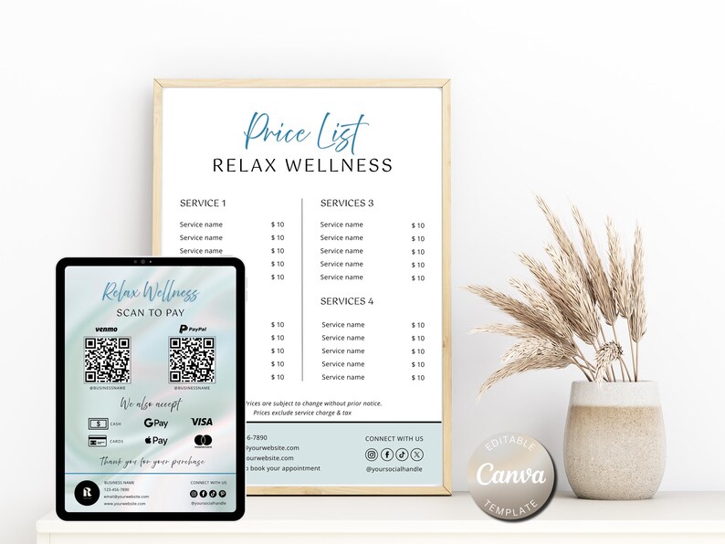 Editable Canva Scan to Pay Sign & Price List Template | Minimalist QR ...