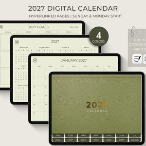 2027年版月間デジタルカレンダー：モダンミニマリストプランナーPDF｜iPadタブレット対応GoodNotes互換PDF、即時ダウンロード可能な印刷用ファイル