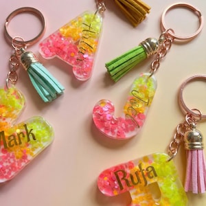 Personalized Initial Keychain, Custom Name Resin Letter Keyring, Glitter Shaker Bag Charm, Custom Monogram Gift, Handmade Accessory