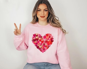 Niedliches Herz Valentine Sweatshirt, Herz Tshirt für Damen, Love Valentines Crewneck, Girly Valentine Geschenk, Pullover Trendy Valentine Hoodie