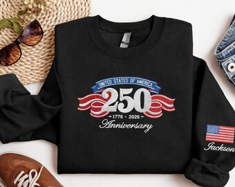 USA 250-sweater, geborduurd sweatshirt 1776-2026, patriottische verjaardag ronde hals, Fourth of July-cadeau