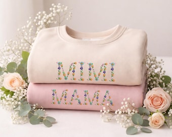 Geborduurd mama-sweater, mama-hoodie met bloemenprint, shirt met aangepaste tekst mama, Moederdagcadeau voor mama, oma