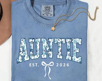 Aangepast tanteshirt, toile bloemenshirt met est jaar, comfortkleuren tantecadeau, Moederdagcadeau voor tante