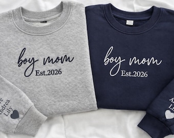 Sweatshirt jongen moeder meisje moeder, geborduurde moeder van jongens meisjes hoodie, Moederdagcadeau, cadeau nieuwe moeder, gezellige outfit moeder