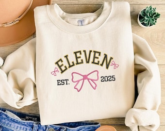 11. Geburtstag Sweatshirt, Elf Geburtstag bestickter Bogen Pullover, süßes Geburtstags-Shirt für Mädchen, Geburtstags-Outfit-Geschenk