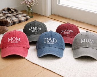 Personalisierte Dad Hat, benutzerdefinierte Opa Est Year Cap, Vintage gestickte Baseballmütze, Vatertagsgeschenk für Opa
