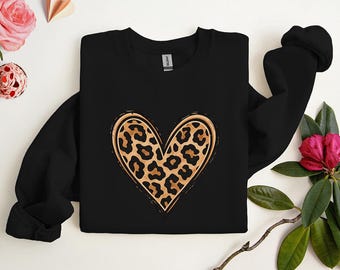 Leopard Alla hjärtans dag-tröja, Alla hjärtans dag-tröja för par, Kärlekströja för honom, Alla hjärtans dag-tröja för kvinnor, Söt Alla hjärtans dag-present