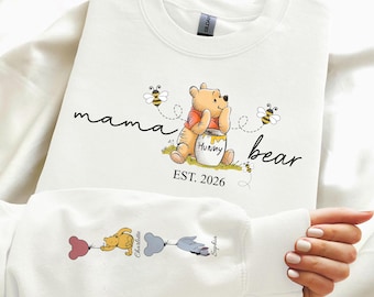 Mama Bear EST 2026 ronde hals, shirt schattige beer moeder, nieuw mamacadeau, gepersonaliseerd mama-sweatshirt