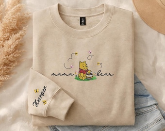 Geborduurd mama-sweater, mama-beer-shirt met mouw met kindernamen, gepersonaliseerd moedercadeau, Moederdagcadeau voor moeder