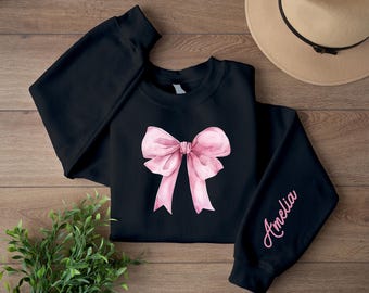Benutzerdefinierte Coquette Bow Valentine Sweatshirt, personalisierte Name Valentine Pullover, Girly Valentinstag Shirt, Geschenk für sie, Womens Vday Bekleidung
