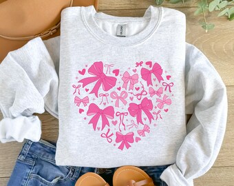 Schleifen Herz Valentine Sweatshirt, Kokette Girly Valentines Shirt, Valentinstag Pullover für Frauen, Herz Liebe Valentine Hoodie, Freundin Geschenk