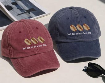 Bad Day to be a Hot Dog Cap, lustige gestickte Hotdog-Hut, Retro Style Baseball Cap, einzigartiges Humor Geschenk, trendiger Casual Wear Hut