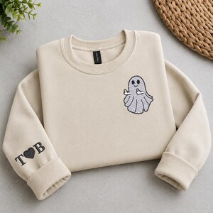 Personlig spökparhoodie, broderad matchande Halloween-tröja, personlig initialärmgåva