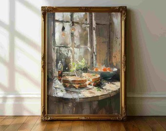Kitchen Wall Art – Grilled Cheese & Tomato Painting Print, Rustic Breakfast Scene, Cozy Cafe Kitchen Decor, Modern Food Still Life