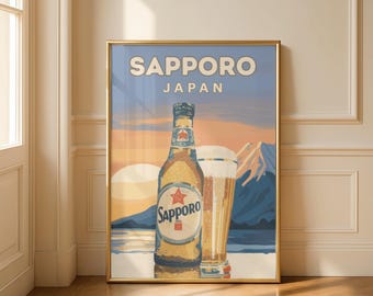 Sapporo Japan Poster Print | Vintage Beer Travel Wall Art | Retro Brewery Artwork | Japanese Bar Decor Gift
