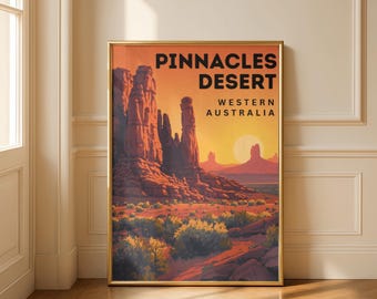Pinnacles Desert Poster – Vintage Travel Print, Western Australia Landscape Art, Modern Nature Decor