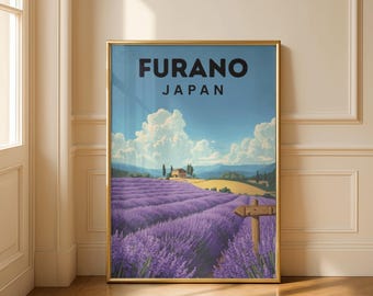 Furano Japan Lavender Fields Poster, Hokkaido Travel Print, Purple Landscape Wall Art, Japanese Countryside Decor Gift