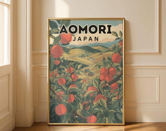 Aomori Japan Poster – Apple Orchard Wall Art – Japanese Countryside Print – Vintage Travel Decor – Rural Japan Landscape Gift