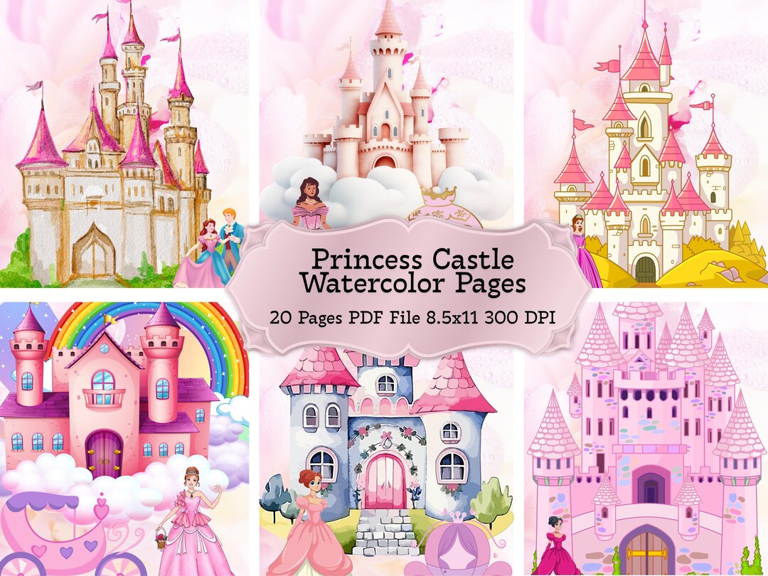 Princess Castle Watercolor Pages | Fairytale Castle Printable | Kids ...
