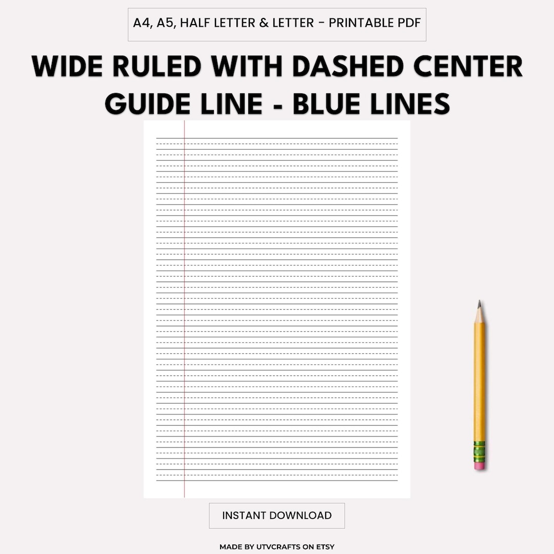 Lined Guide.pdf Wide Ruled Lined Paper With Dashed Center Guide (digital Download) - Etsy