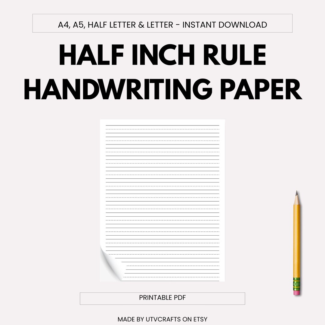 Half Inch Rule Handwriting Paper ( A4, Letter, A5 & Half Printable PDF ...
