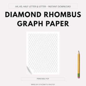 May include: A white sheet of diamond rhombus graph paper with a pencil on a white background. The text on the paper reads "DIAMOND RHOMBUS GRAPH PAPER". The paper is a printable PDF.