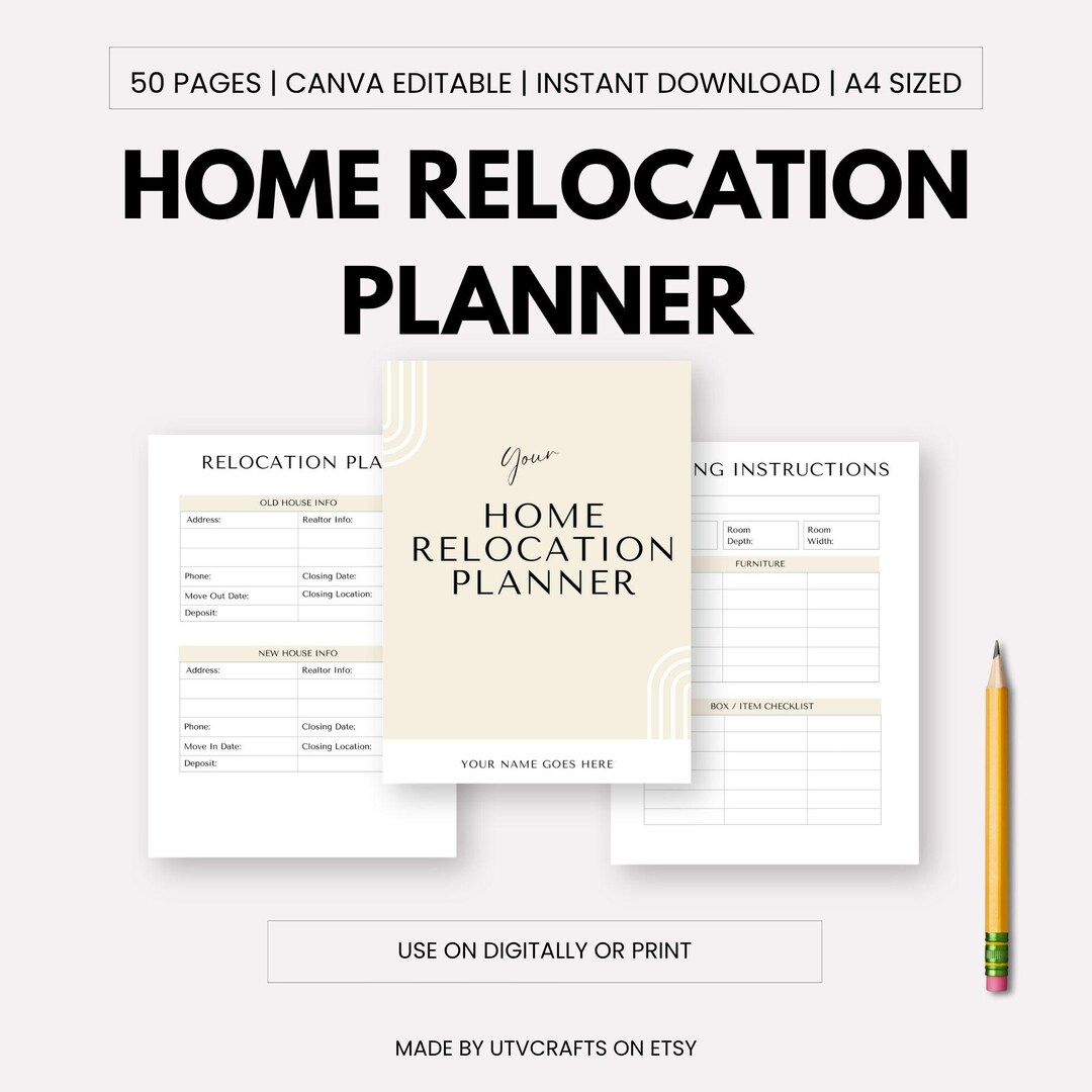 Relocation Templets Editable Home Relocation Planner - Canva Template A4 - Etsy