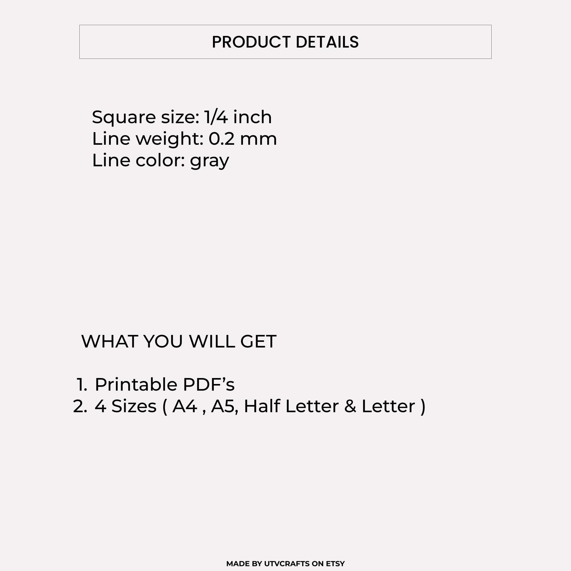 1/4 Inch Graph Paper Printable (A4, Letter, A5 & Half Letter PDF) - Etsy