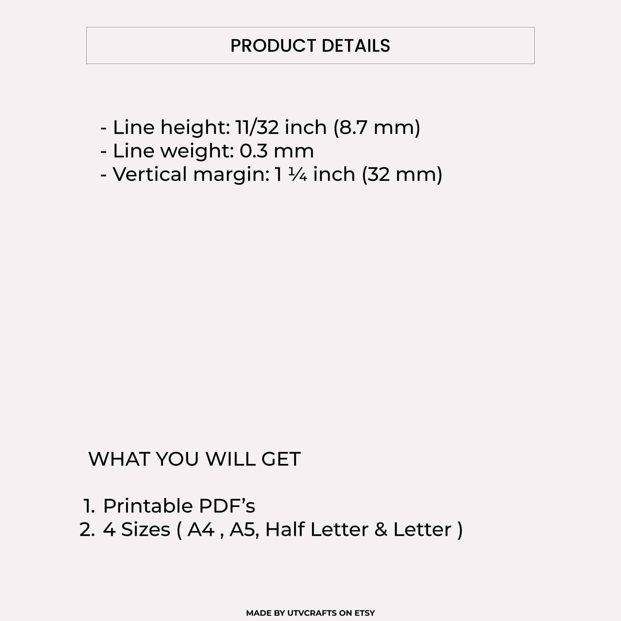 Wide Ruled Lined Paper ( A4, Letter, A5 & Half Printable PDF ) - Etsy