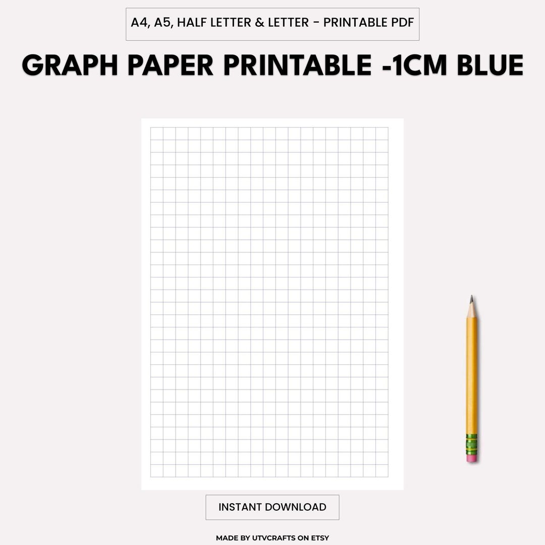 1cm Graph Paper Printable Pages Blue (A4, Letter, A5 & Half Letter ...