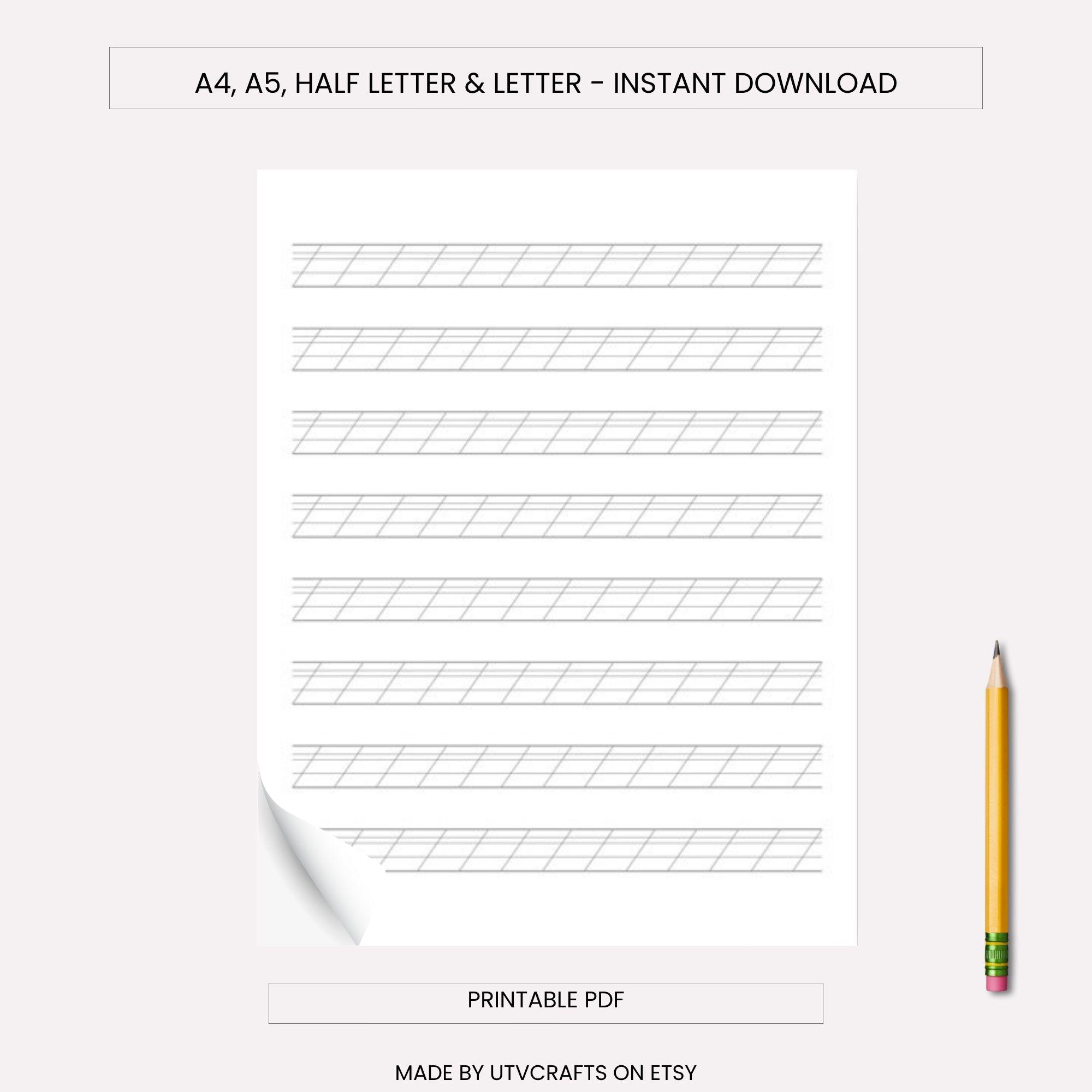 Guidelined Paper.pdf Calligraphy Guideline Paper Printable PDF A4 A5 US Letter Half Letter ...