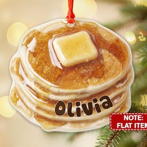 Personalized Pancakes Ornament Shape, Custom Name Breakfast Lover Christmas Ornament 2025, Cute Foodie Decor, Maple Syrup Stack Funny