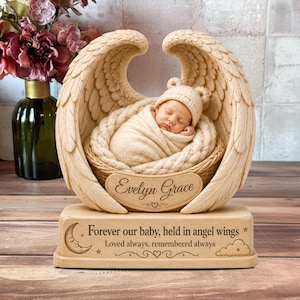Personalized Baby Memorial Wooden Block, Custom Angel Wings Baby Loss Gift, Infant Remembrance Keepsake, Sympathy Gift for Parents