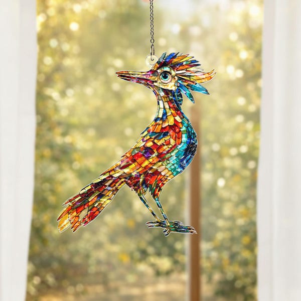 Roadrunner Bird Suncatcher, Stained Glass Roadrunner Window Hanging, Bird Lover Gift, Southwestern Decor, Nature Lover Gift, Window Decor