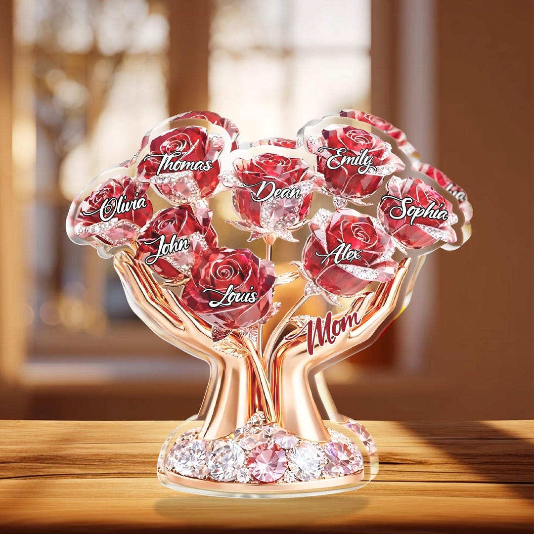 Personalized Roses Machine Personalized Rose Acrylic Block, Custom Name Family Keepsake, Mom Birth ...