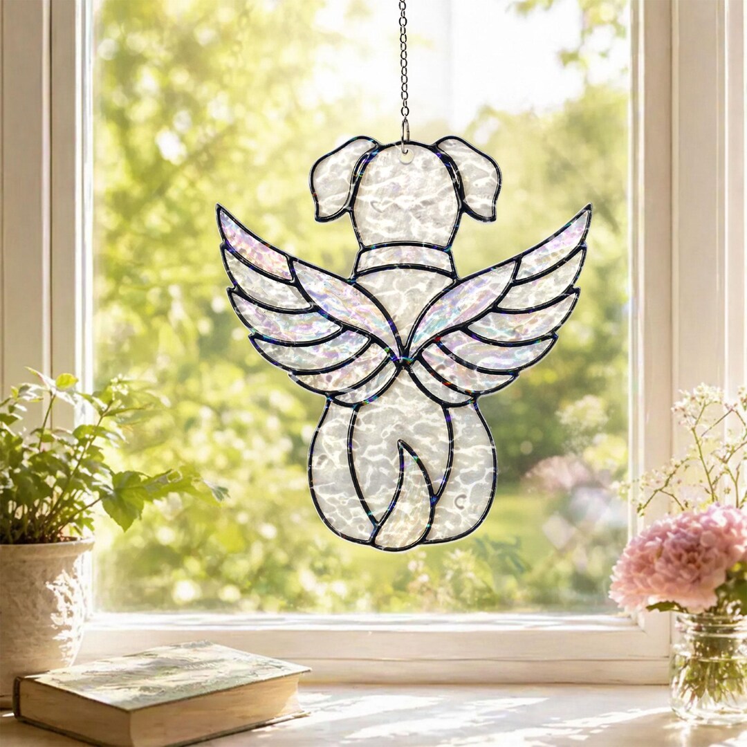 Dog Angel Suncatcher Stained Glass, Pet Memorial Gift, Dog Loss ...