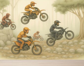 Papel pintado de motociclista deportivo de velocidad, calcomanía de pared de motocross, calcomanía de pared de deporte extremo para habitación de hombre, decoración de habitación de niño