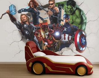 Avengers Wallpaper Superheroes Wall Decal Hulk and Spider-Man Themed Kids Wallpaper Captain America Wall Sticker Marvel Mural Boy Room Decor