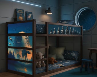Calcomanía de pared para cama Kura de Ikea, pegatina de pared de Star Wars, mural de Storm Trooper en Walker, arte de pared de la Estrella de la Muerte para habitación de niño, calcomanía para sala de juegos