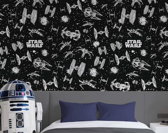 Papel tapiz extraíble de Star Wars, calcomanía de pared Tie Fighter, calcomanía de pared Tie Advanced V1 para habitación de niño, sala de juegos, calcomanía para habitación infantil, tamaño 23" de ancho x 48" de alto.